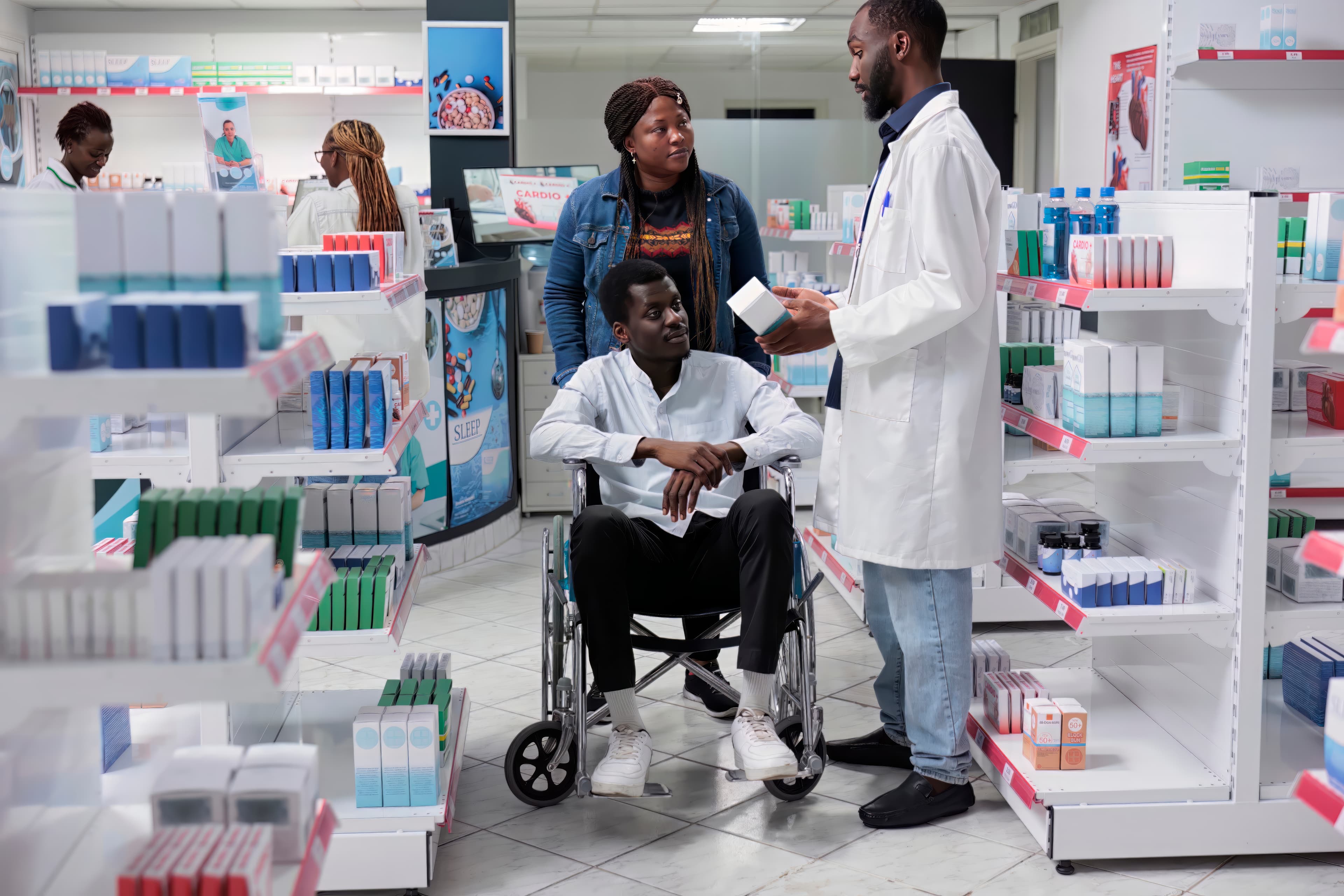 A pharmacist explaining a prescription to a patient